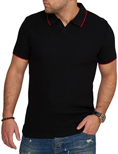 behype. Herren Kurzarm Poloshirt Feinstrick Polo T-Shirt 4669-Schwarz-M von behype.