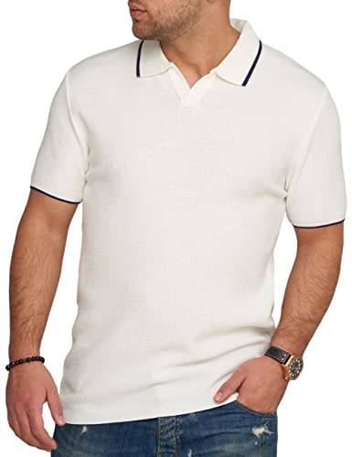 behype. Herren Kurzarm Poloshirt Feinstrick Polo T-Shirt 4669-Weiß-L von behype.