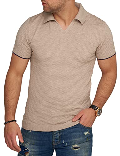 behype. Herren Kurzarm Poloshirt Feinstrick Polo T-Shirt 4671-Beige-M von behype.