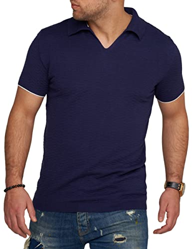 behype. Herren Kurzarm Poloshirt Feinstrick Polo T-Shirt 4671-Navy-L von behype.