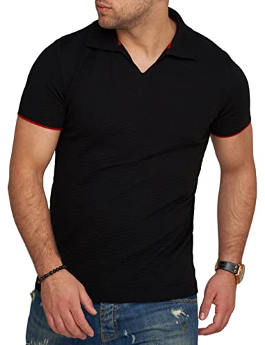 behype. Herren Kurzarm Poloshirt Feinstrick Polo T-Shirt 4671-Schwarz-L von behype.