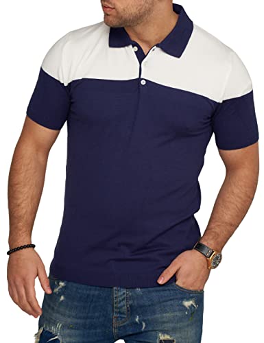 behype. Herren Kurzarm Poloshirt Feinstrick Polo T-Shirt Color-Block Shirt 4668-Navy-XXL von behype.