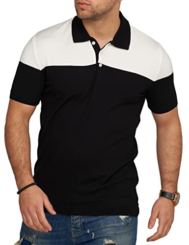 behype. Herren Kurzarm Poloshirt Feinstrick Polo T-Shirt Color-Block Shirt 4668-Schwarz-XXL von behype.