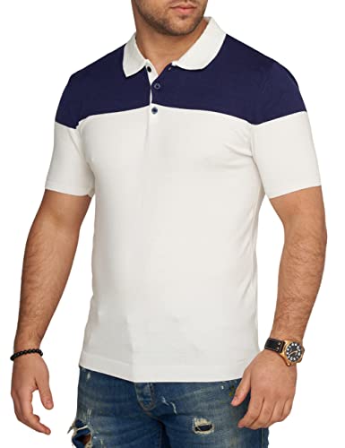 behype. Herren Kurzarm Poloshirt Feinstrick Polo T-Shirt Color-Block Shirt 4668-Weiß-XXL von behype.