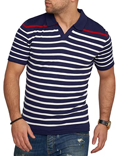 behype. Herren Kurzarm Poloshirt Feinstrick Polo T-Shirt Gestreiftes Shirt 4667-Navy-M von behype.