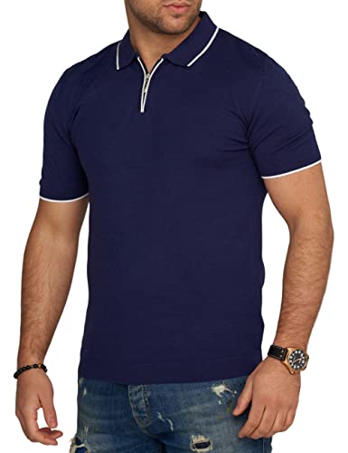 behype. Herren Kurzarm Poloshirt Feinstrick Polo T-Shirt Zip-Neck Shirt 4672-Navy-M von behype.