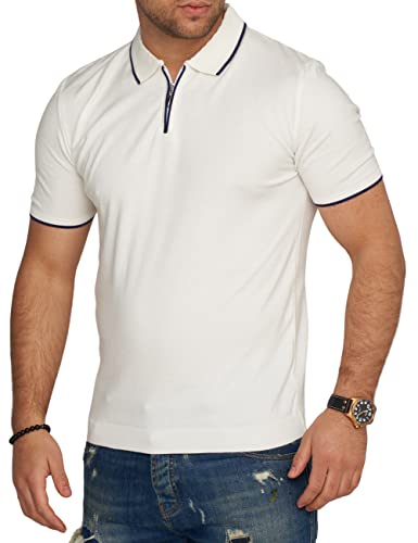 behype. Herren Kurzarm Poloshirt Feinstrick Polo T-Shirt Zip-Neck Shirt 4672-Weiß-L von behype.