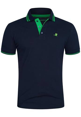 behype. Herren Kurzarm Poloshirt Freizeit Polo T-Shirt Männer Polo-Hemd Regular-Fit in Piqué-Qualität RR_MP-356-Navy-Grün-S von behype.