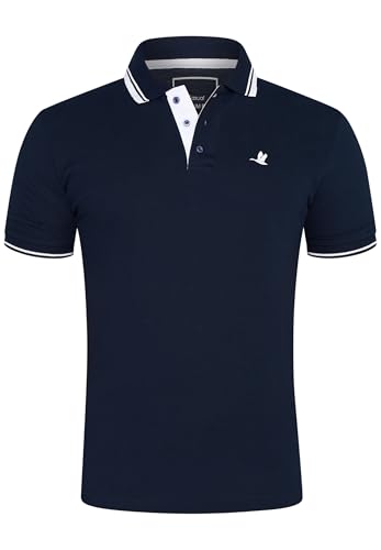 behype. Herren Kurzarm Poloshirt Freizeit Polo T-Shirt Männer Polo-Hemd Regular-Fit in Piqué-Qualität RR_MP-356-Navy-Weiß-L von behype.