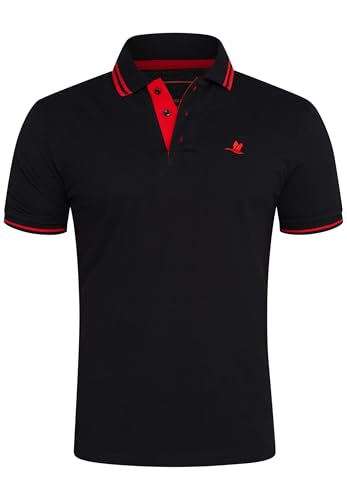 behype. Herren Kurzarm Poloshirt Freizeit Polo T-Shirt Männer Polo-Hemd Regular-Fit in Piqué-Qualität RR_MP-356-Schwarz-Rot-L von behype.