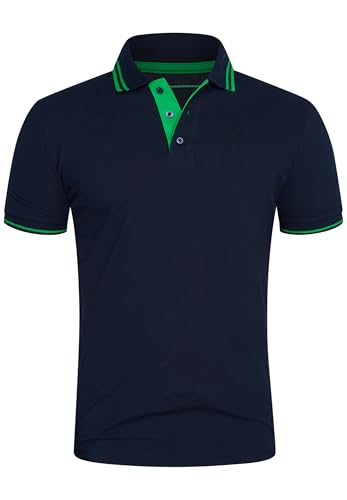 behype. Herren Kurzarm Poloshirt Freizeit Polo T-Shirt Männer Polo-Hemd Regular-Fit in Piqué-Qualität RR_MP-357-Navy-Grün-S von behype.