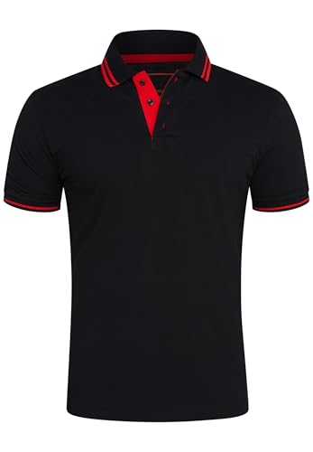 behype. Herren Kurzarm Poloshirt Freizeit Polo T-Shirt Männer Polo-Hemd Regular-Fit in Piqué-Qualität RR_MP-357-Schwarz-Rot-XL von behype.