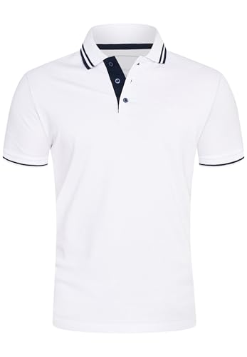 behype. Herren Kurzarm Poloshirt Freizeit Polo T-Shirt Männer Polo-Hemd Regular-Fit in Piqué-Qualität RR_MP-357-Weiß-Schwarz-XXL von behype.