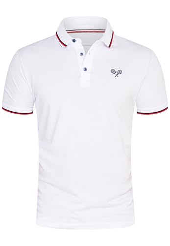 behype. Herren Kurzarm Poloshirt Freizeit Polo T-Shirt Männer Tennis Polo-Hemd Regular-Fit in Piqué-Qualität RR_MP-345-Weiß-S von behype.