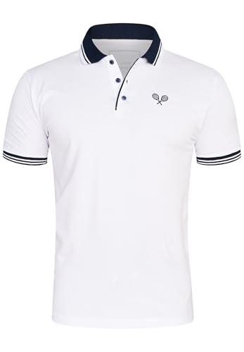behype. Herren Kurzarm Poloshirt Freizeit Polo T-Shirt Männer Tennis Polo-Hemd Regular-Fit in Piqué-Qualität RR_MP-367-Weiß-XL von behype.