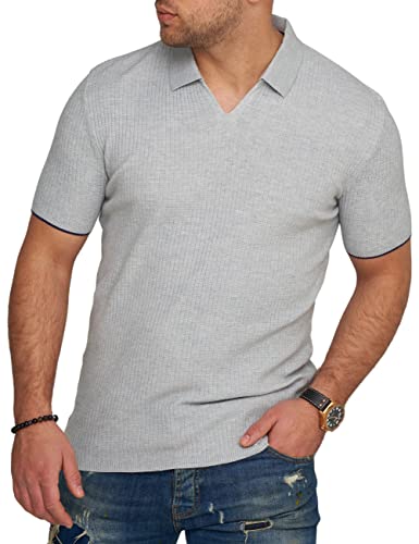 behype. Herren Kurzarm Poloshirt Rippstrick Polo T-Shirt 4670-Beige-L von behype.