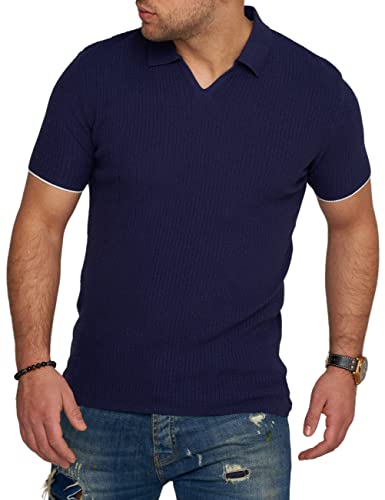 behype. Herren Kurzarm Poloshirt Rippstrick Polo T-Shirt 4670-Navy-XXL von behype.