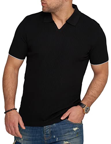 behype. Herren Kurzarm Poloshirt Rippstrick Polo T-Shirt 4670-Schwarz-M von behype.