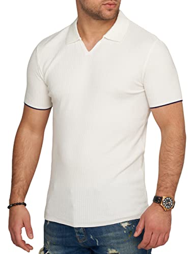 behype. Herren Kurzarm Poloshirt Rippstrick Polo T-Shirt 4670-Weiß-XL von behype.