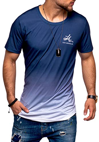 behype. Herren Kurzarm T-Shirt Oversize Farb-Verlauf Rundhals Ausschnitt S2_7177-Navy-Weiß-L von behype.