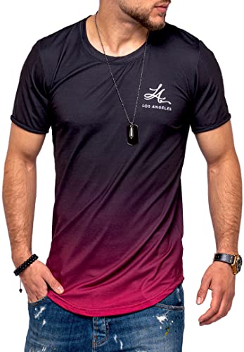 behype. Herren Kurzarm T-Shirt Oversize Farb-Verlauf Rundhals Ausschnitt S2_7177-Schwarz-Rot-L von behype.