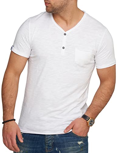 behype. Herren Kurzarm T-Shirt Washed Look mit Knopfleiste und Brusttasche V-Neck 4682-Weiß-S von behype.