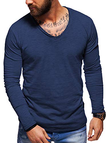 behype. Herren Langarm Basic Longsleeve V-Neck T-Shirt 30-3741 (3XL, Navy (Washed)) von behype.