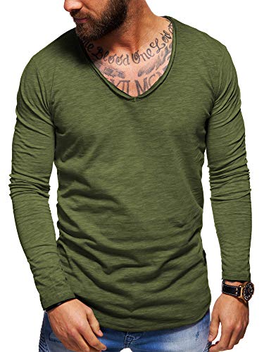 behype. Herren Langarm Basic Longsleeve V-Neck T-Shirt 30-3741 (L, Khaki (Washed)) von behype.