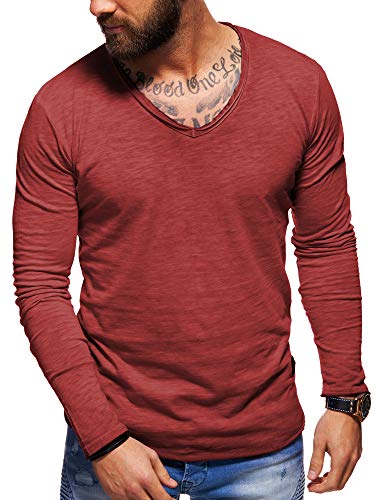 behype. Herren Langarm Basic Longsleeve V-Neck T-Shirt 30-3741 (L, Weinrot (Washed)) von behype.