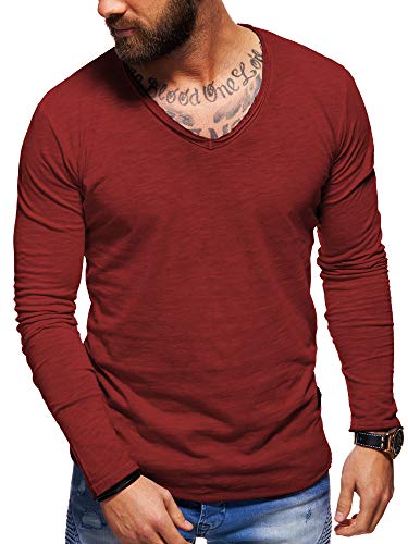 behype. Herren Langarm Basic Longsleeve V-Neck T-Shirt 30-3741 (M, Weinrot) von behype.