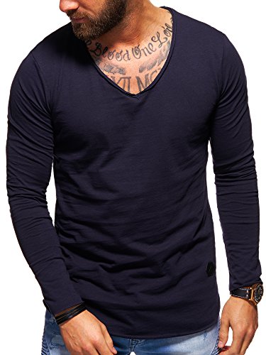 behype. Herren Langarm Basic Longsleeve V-Neck T-Shirt 30-3741 Navy L von behype.