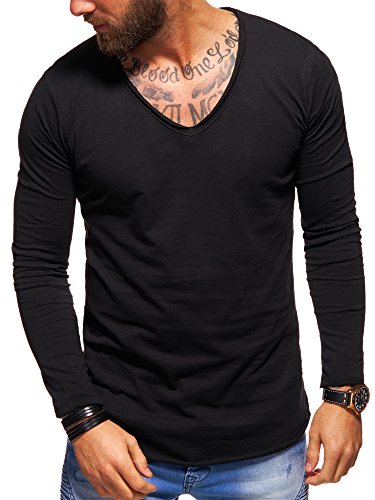 behype. Herren Langarm Basic Longsleeve V-Neck T-Shirt 30-3741 Schwarz 3XL von behype.