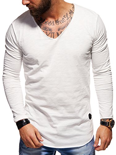 behype. Herren Langarm Basic Longsleeve V-Neck T-Shirt 30-3741 Weiß 3XL von behype.
