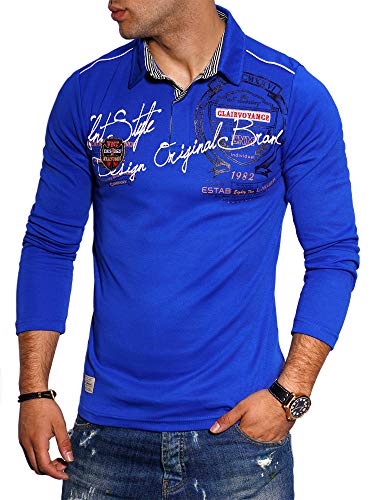 behype. Herren Langarm Polo-Shirt Longsleeve Polo-Hemd 20-6028 Blau 3XL von behype.