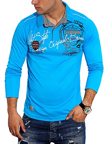 behype. Herren Langarm Polo-Shirt Longsleeve Polo-Hemd 20-6028 Türkis L von behype.