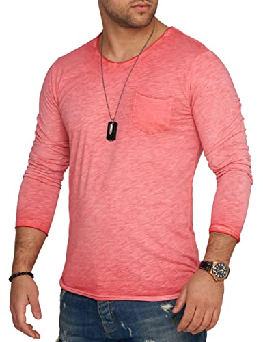 behype. Herren Langarm Shirt mit Brusttasche Longsleeve Langarmshirt T-Shirt V-Neck 3448-Rot-M von behype.