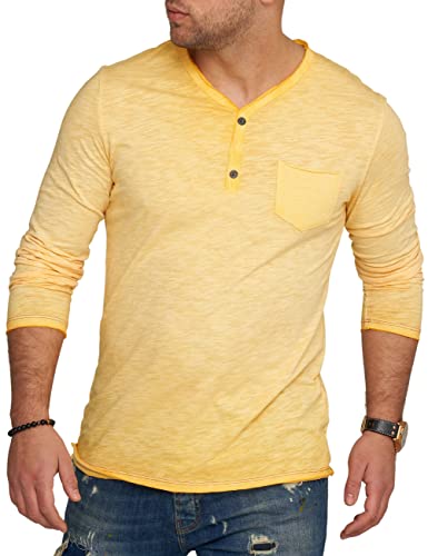 behype. Herren Langarm Shirt mit Knopfleiste & Brusttasche Longsleeve Langarmshirt T-Shirt V-Neck 3447-Gelb-L von behype.