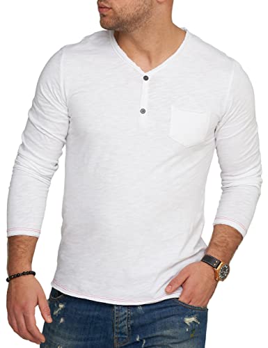 behype. Herren Langarm Shirt mit Knopfleiste & Brusttasche Longsleeve Langarmshirt T-Shirt V-Neck 3447-Weiß-L von behype.