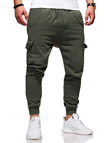 behype. Herren Lange Cargo Trainingshose Jogging-Hose Sport-Hose 60-0013 (XL, Khaki) von behype.