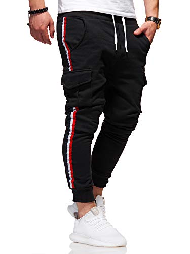 behype. Herren Lange Cargo Trainingshose Jogging-Hose Sport-Hose Side-Stripe 60-8100 (S, Schwarz) von behype.