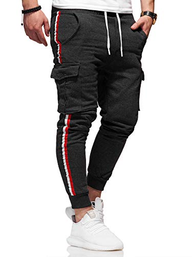 behype. Herren Lange Cargo Trainingshose Jogging-Hose Sport-Hose Stripe 60-8100 Dunkelgrau S von behype.