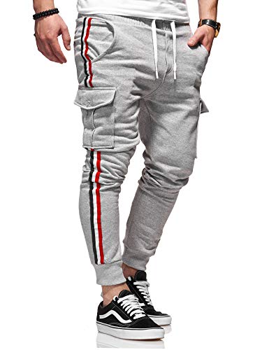 behype. Herren Lange Cargo Trainingshose Jogging-Hose Sport-Hose Stripe 60-8100 Grau L von behype.