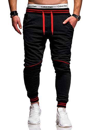 behype. Herren Lange Trainings-Hose Jogging-Hose Sport-Hose 60-52 (L, Schwarz-Rot) von behype.