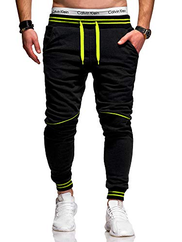 behype. Herren Lange Trainings-Hose Jogging-Hose Sport-Hose 60-52 (M, Schwarz-Neongelb) von behype.