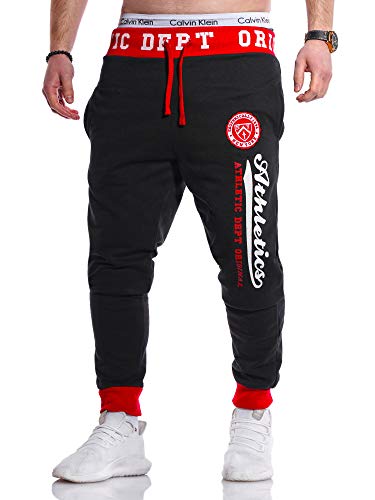behype. Herren Lange Trainingshose Jogging-Hose Sport-Hose Athletics 60-0094 Schwarz-Rot S von behype.