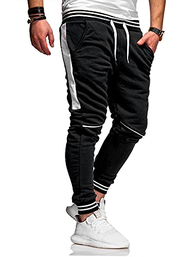 behype. Herren Lange Trainingshose Jogging-Hose Sport-Hose Kontrast-Stripes 60-3171 (M, Schwarz-Weiß) von behype.