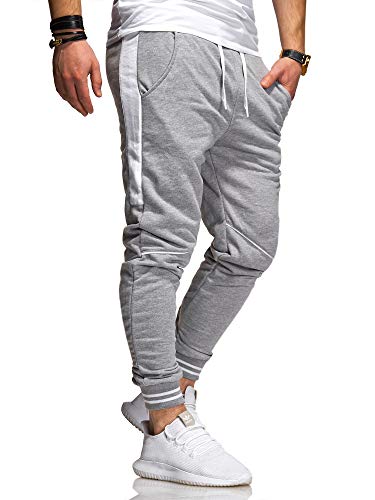 behype. Herren Lange Trainingshose Jogging-Hose Sport-Hose Kontrast-Stripes 60-3171 Hellgrau-Weiß L von behype.