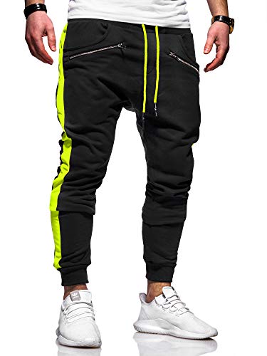 behype. Herren Lange Trainingshose Jogging-Hose Sport-Hose Zipper Side-Stripe 60-0361 (S, Schwarz-Neongelb) von behype.