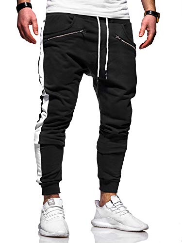 behype. Herren Lange Trainingshose Jogging-Hose Sport-Hose Zipper Side-Stripe 60-0361 (XXL, Schwarz-Weiß) von behype.