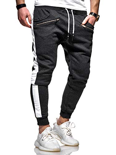 behype. Herren Lange Trainingshose Jogging-Hose Sport-Hose Zipper Side-Stripe 60-0361 Dunkelgrau-Weiß S von behype.